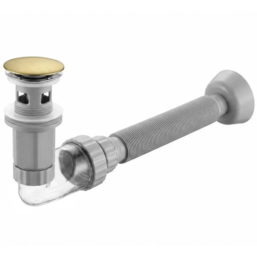 REA Umyvadlový sifon s univerzální výpustí click-clack Flow Brush Gold REA-A9496