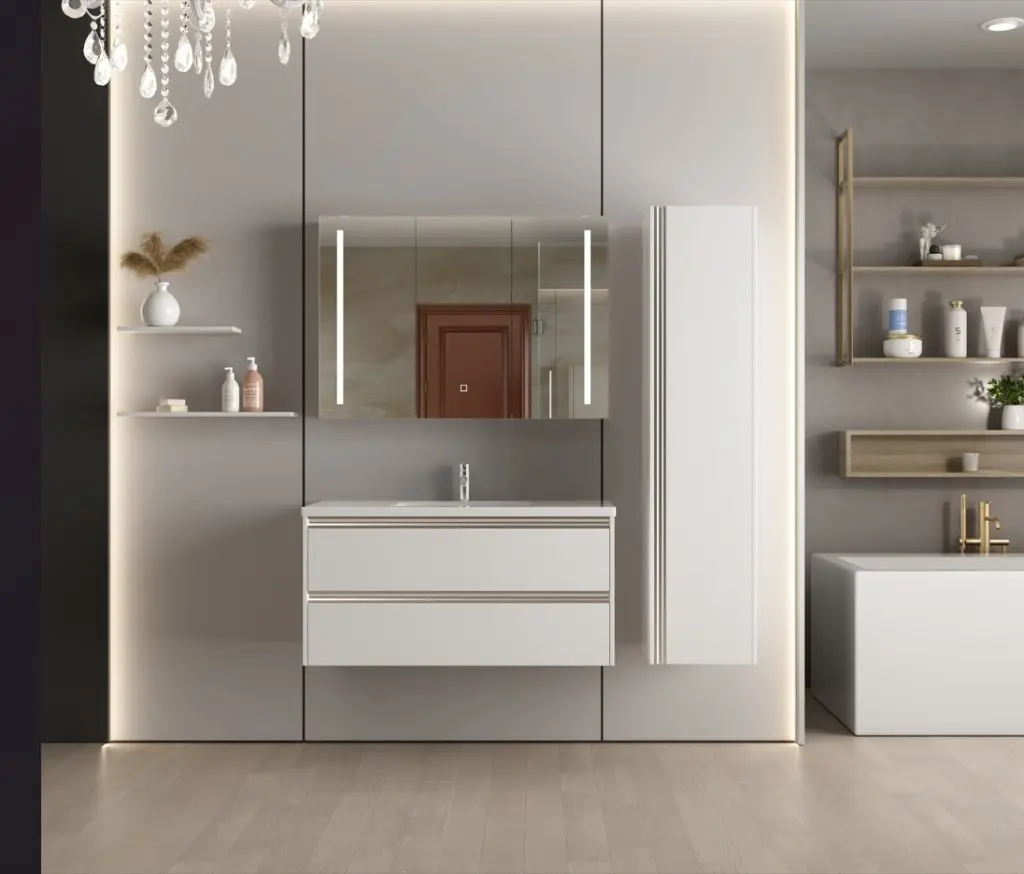Erga Hana, zrcadlová galerka s LED osvětlením 100x70cm s integrovanou zásuvkou, bílá, ERG-V05-HANA-1070-WH