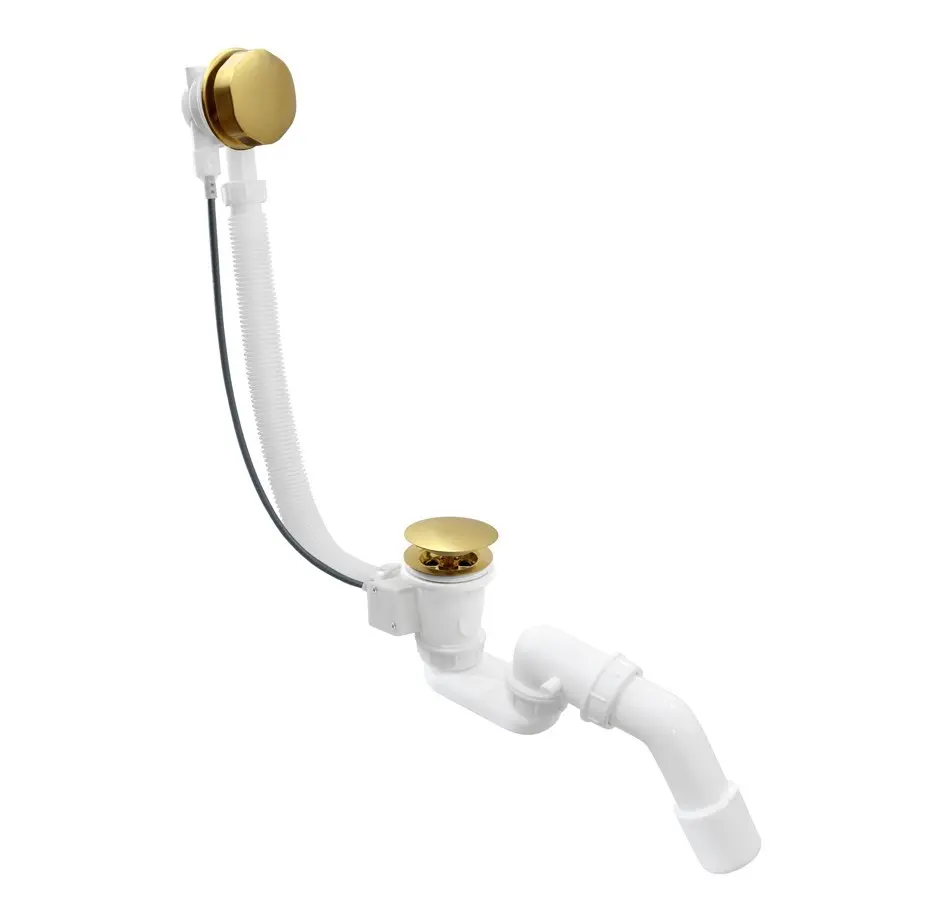 Erga Pureline, vanová odtoková a přepadová souprava, délka 650 mm, bowden, broušené zlato, ERG-V08-PURELINE-SIPHON60-CO