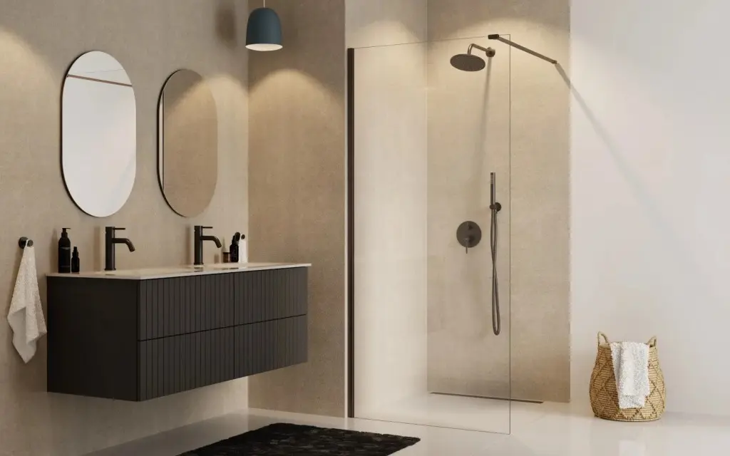 BESCO Walk-in sprchový kout AVEO BLACK s možností pevné boční stěny Barva rámu Černá, Pevná stěna Bez pevné stěny, Rozměr A 120, Rozměr C 195, Výplň Čiré bezpečnostní sklo 8 mm BCAVEO120BL