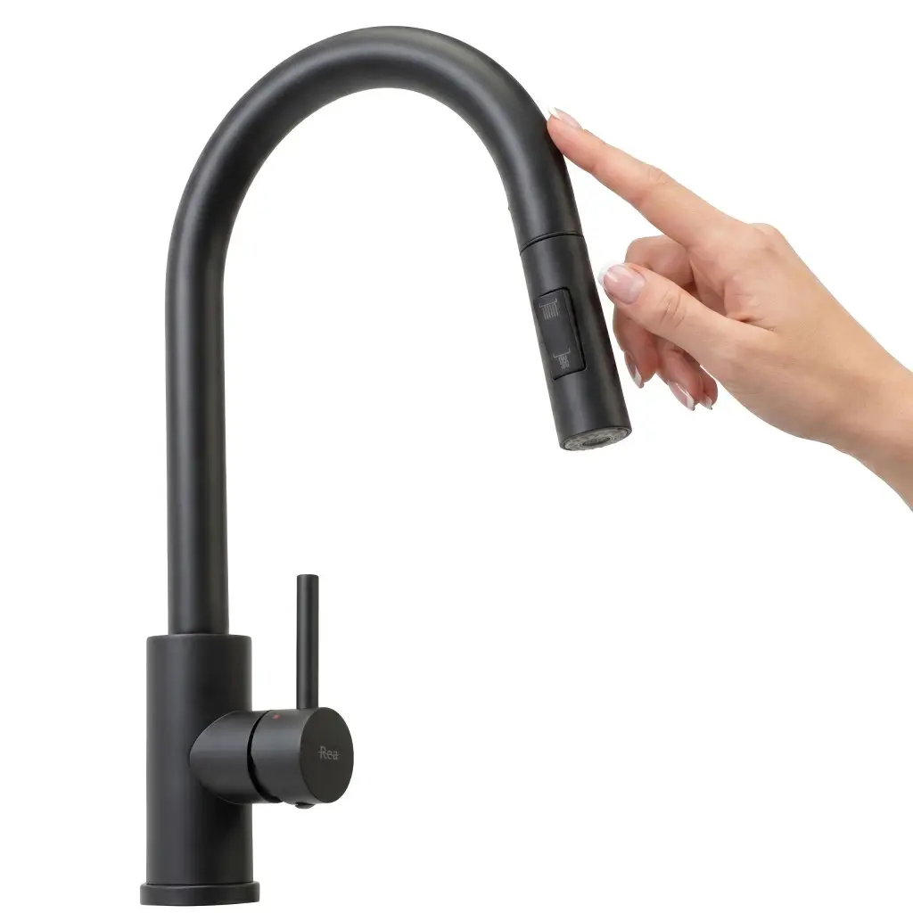 Dřezová baterie REA FRESH TOUCH s výsuvnou sprškou, černá mat