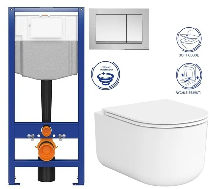 CERSANIT/S CERSANIT předstěnový instalační systém s tlačítkem chrom K97-509 + WC CERSANIT INTRO PRO OVAL /VÍROVÉ SPLACH/+ SEDÁTKO K97-526 509 IR1