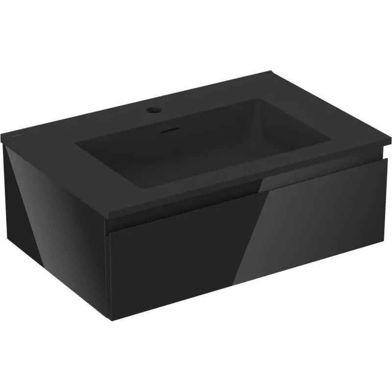 MEXEN/S Orio koupelnová skříňka 70 cm s umyvadlem Otis, 1 šuplík, černá lesk/černá mat 91A10-07023-1-BF70-W18M71
