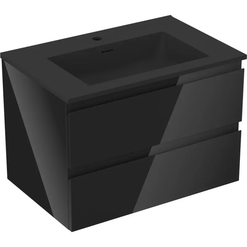 MEXEN/S Orio koupelnová skříňka 70 cm s umyvadlem Otis, 2 zásuvky, černá lesk/černá mat 91A10-07047-2-BFF70-W18M71