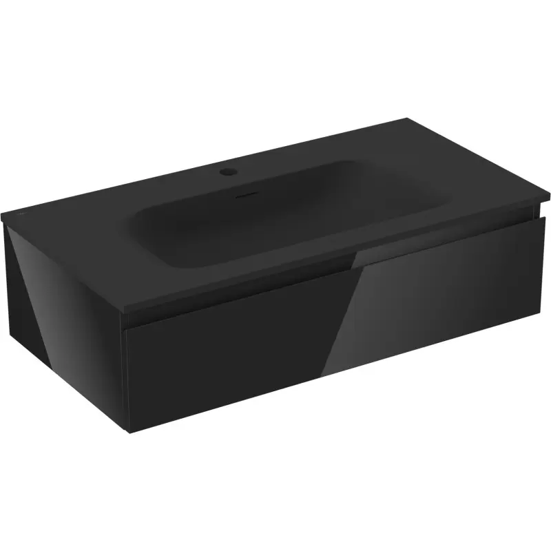 MEXEN/S Orio koupelnová skříňka 90 cm s umyvadlem Vela, 1 šuplík, černá lesk/černá mat 91A10-09023-1-BF70-W23M71