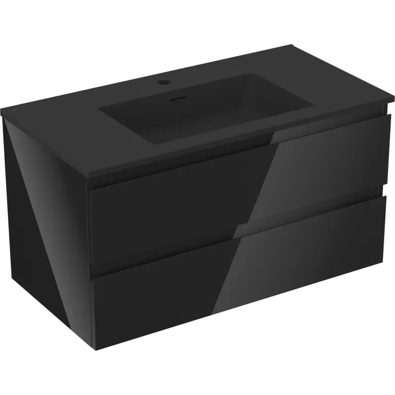 MEXEN/S Orio koupelnová skříňka 90 cm s umyvadlem Otis, 2 zásuvky, černá lesk/černá mat 91A10-09047-2-BFF70-W18M71