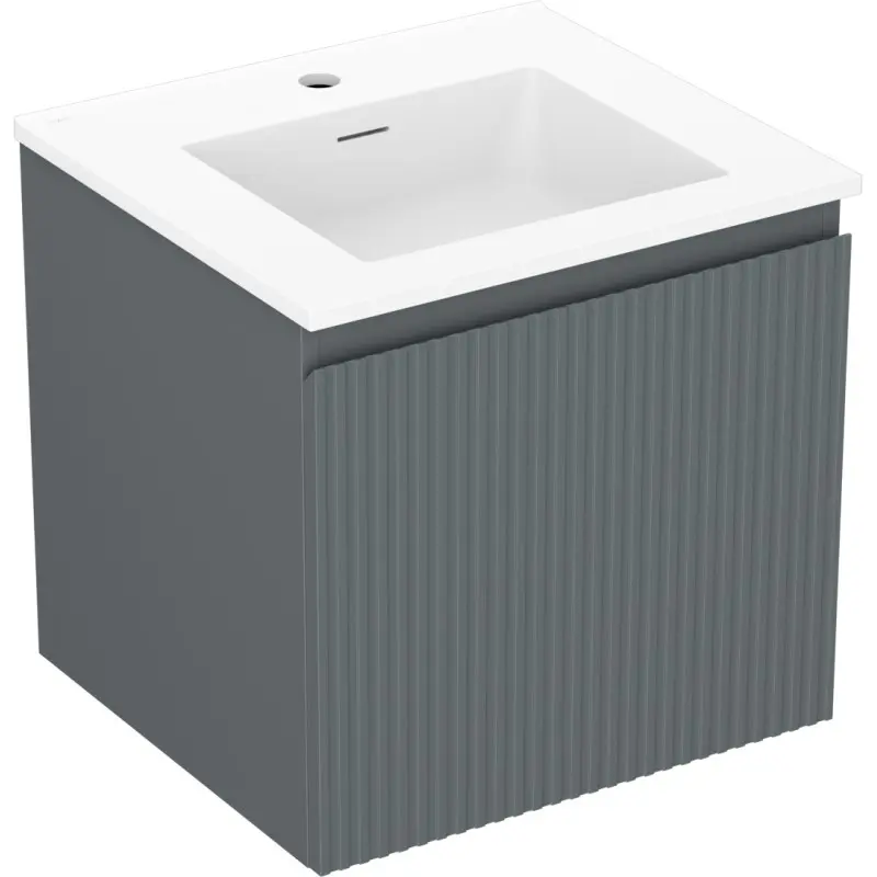 MEXEN/S Rivel koupelnová skříňka 50 cm s umyvadlem Otis, 1 šuplík, reliéf , grafit mat/bílá mat 91A20-05047-1-BF66-W18M01