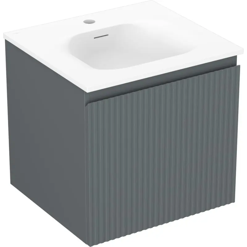 MEXEN/S Rivel koupelnová skříňka 50 cm s umyvadlem Vela, 1 šuplík, reliéf , grafit mat/bílá mat 91A20-05047-1-BF66-W23M01