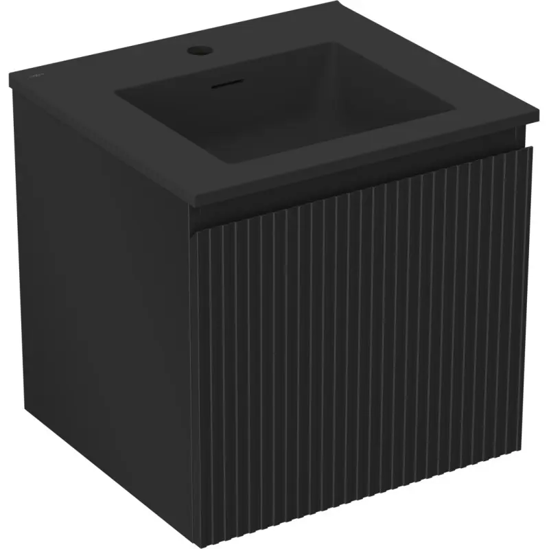 MEXEN/S Rivel koupelnová skříňka 50 cm s umyvadlem Otis, 1 šuplík, reliéf , černá mat 91A20-05047-1-BF71-W18M71