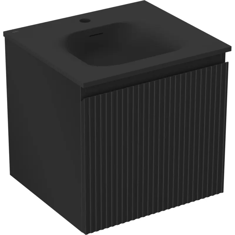 MEXEN/S Rivel koupelnová skříňka 50 cm s umyvadlem Vela, 1 šuplík, reliéf , černá mat 91A20-05047-1-BF71-W23M71