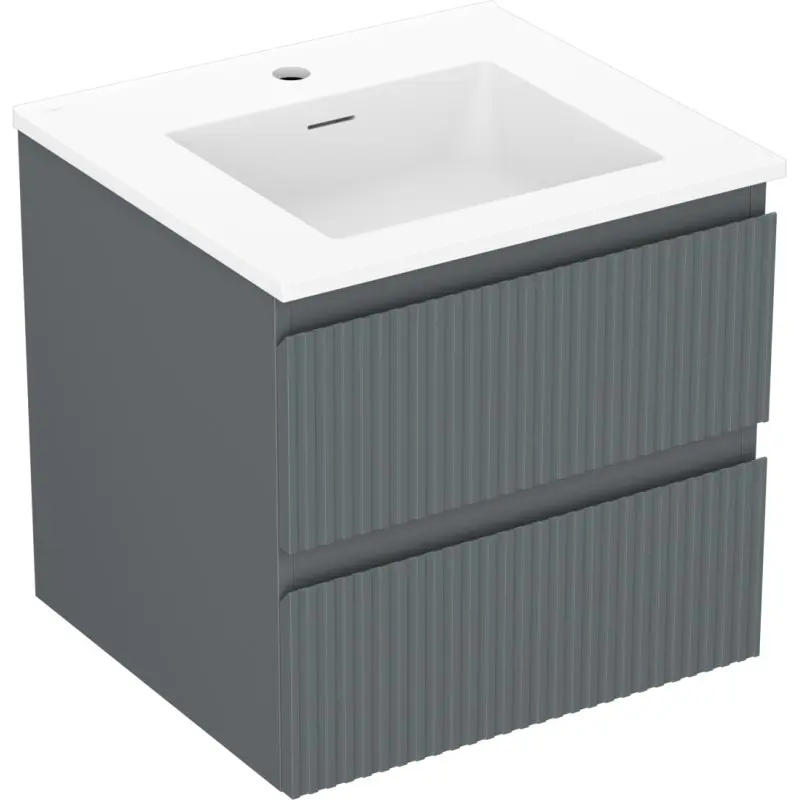 MEXEN/S Rivel koupelnová skříňka 50 cm s umyvadlem Otis, 2 zásuvky, reliéf , grafit mat/bílá mat 91A20-05047-2-BFF66-W18M01