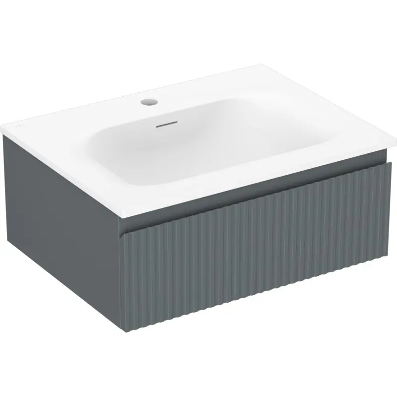 MEXEN/S Rivel koupelnová skříňka 60 cm s umyvadlem Vela, 1 šuplík, reliéf , grafit mat/bílá mat 91A20-06023-1-BF66-W23M01
