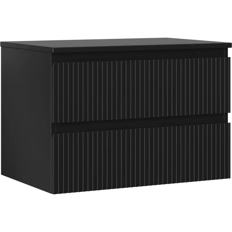 MEXEN/S Rivel koupelnová skříňka pod umyvadlo 70 cm s deskou, 2 zásuvky, reliéf , černá mat 91A20-07047-2-BFFC71