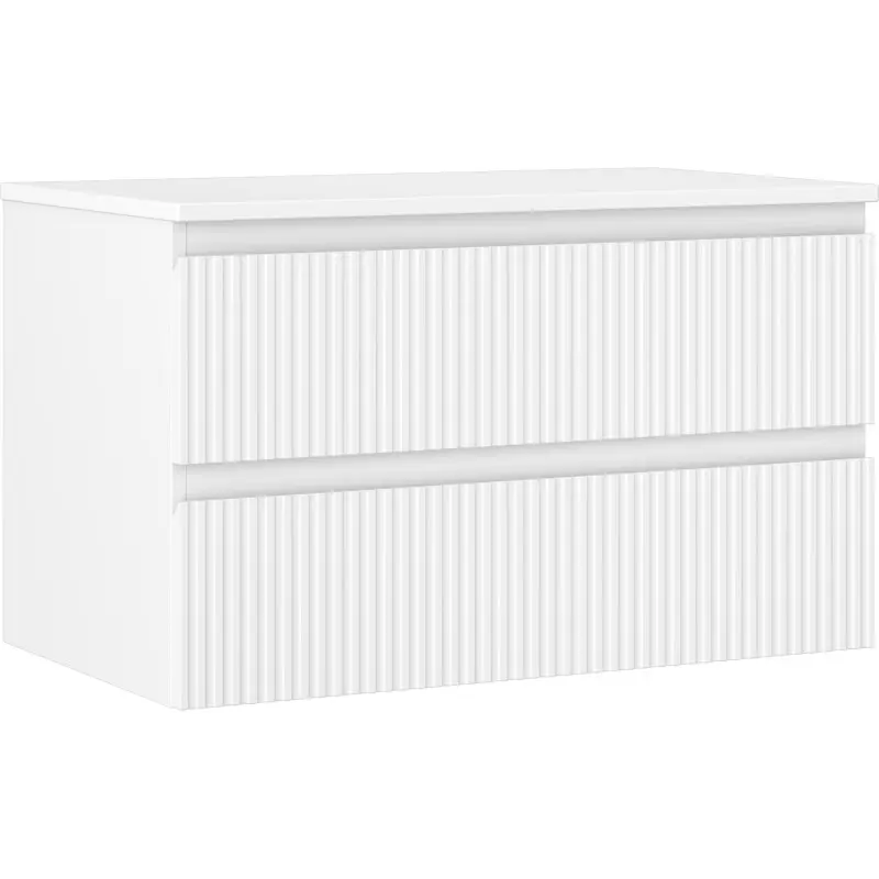 MEXEN/S Rivel koupelnová skříňka pod umyvadlo 80 cm s deskou, 2 zásuvky, reliéf , bílá mat 91A20-08047-2-BFFC01