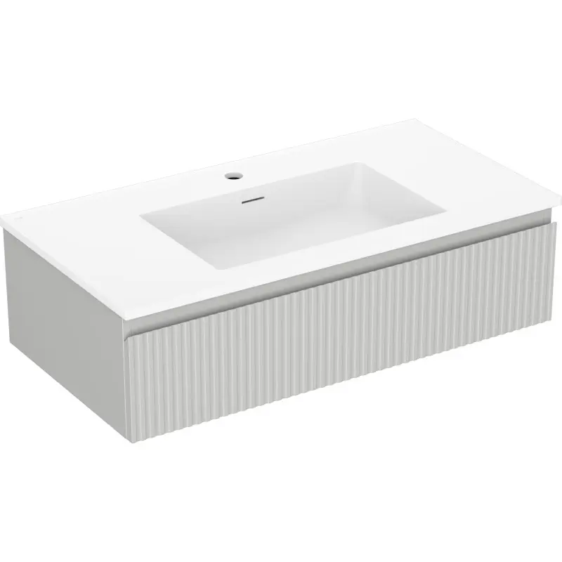 MEXEN/S Rivel koupelnová skříňka 90 cm s umyvadlem Otis, 1 šuplík, reliéf , šedá mat/bílá mat 91A20-09023-1-BF62-W18M01