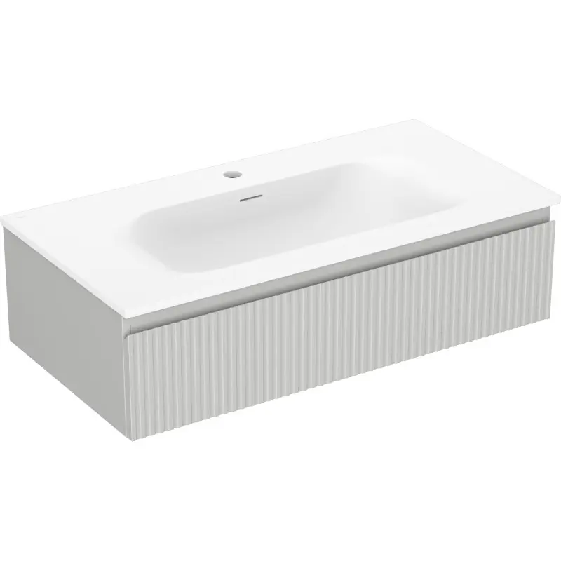 MEXEN/S Rivel koupelnová skříňka 90 cm s umyvadlem Vela, 1 šuplík, reliéf , šedá mat/bílá mat 91A20-09023-1-BF62-W23M01
