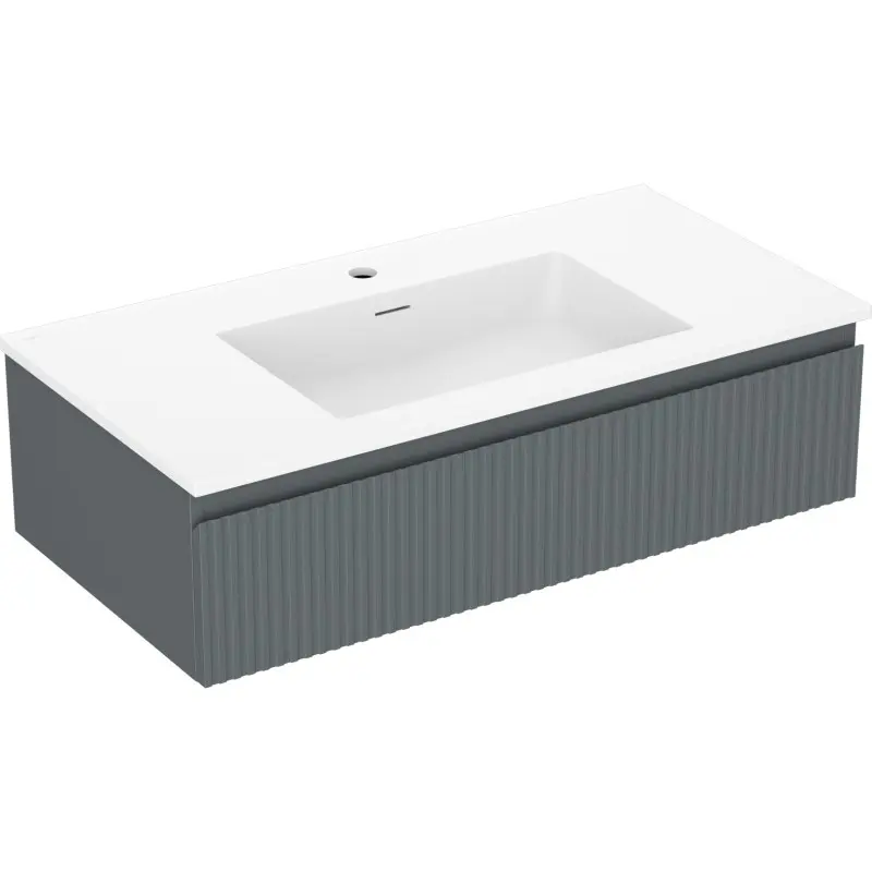 MEXEN/S Rivel koupelnová skříňka 90 cm s umyvadlem Otis, 1 šuplík, reliéf , grafit mat/bílá mat 91A20-09023-1-BF66-W18M01