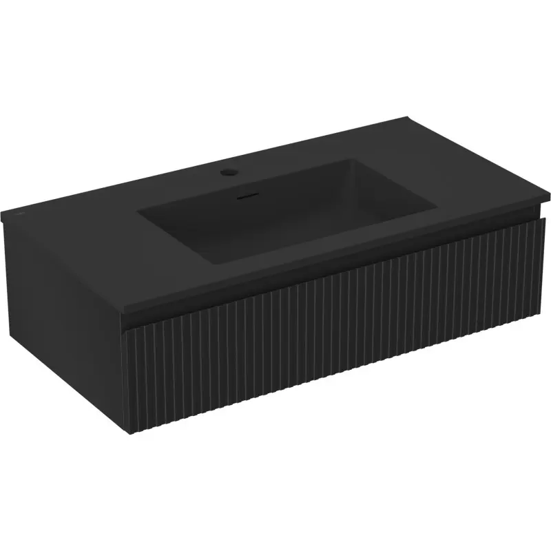 MEXEN/S Rivel koupelnová skříňka 90 cm s umyvadlem Otis, 1 šuplík, reliéf , černá mat 91A20-09023-1-BF71-W18M71