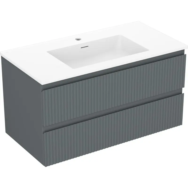 MEXEN/S Rivel koupelnová skříňka 90 cm s umyvadlem Otis, 2 zásuvky, reliéf , grafit mat/bílá mat 91A20-09047-2-BFF66-W18M0 91A20-09047-2-BFF66-W18M01