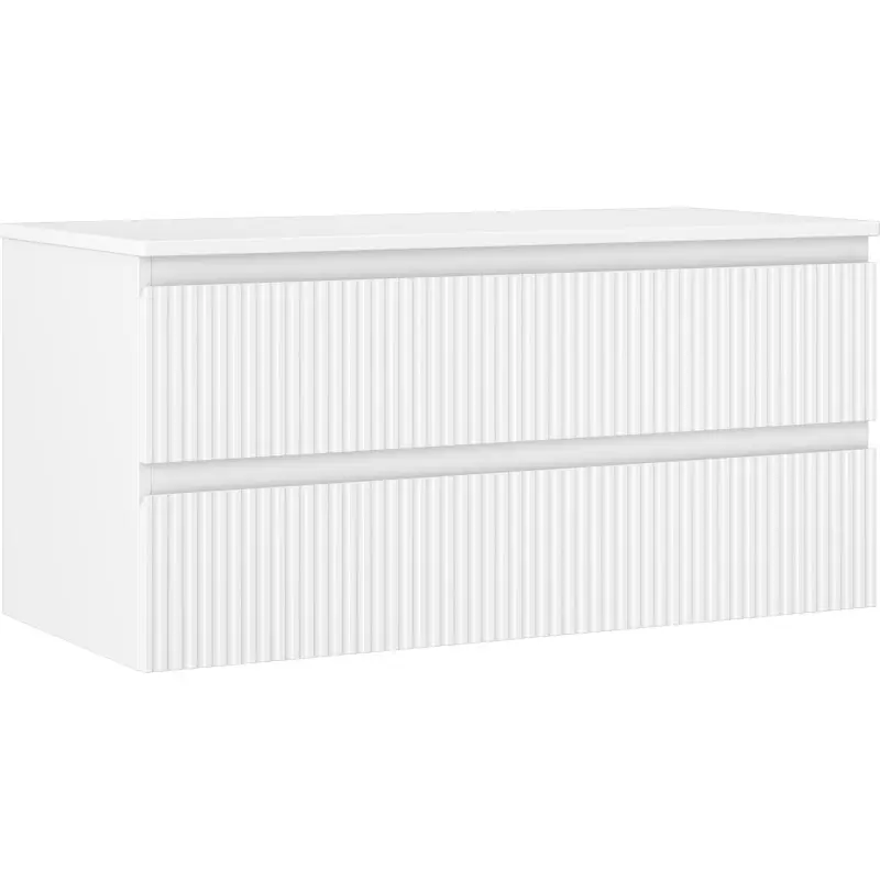 MEXEN/S Rivel koupelnová skříňka pod umyvadlo 100 cm s deskou, 2 zásuvky, reliéf , bílá mat 91A20-10047-2-BFFC01