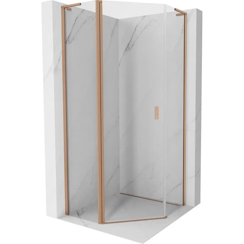 MEXEN/S Mist L sprchový kout pětiboký křídlový 90 x 90, transparent, měď kartáčovaná 8A8L-090-090-65-00
