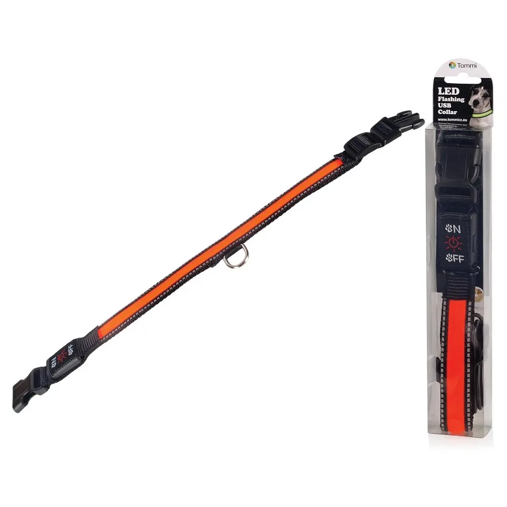 LED obojek dobíjecí USB - 50-60cm, oranžový
