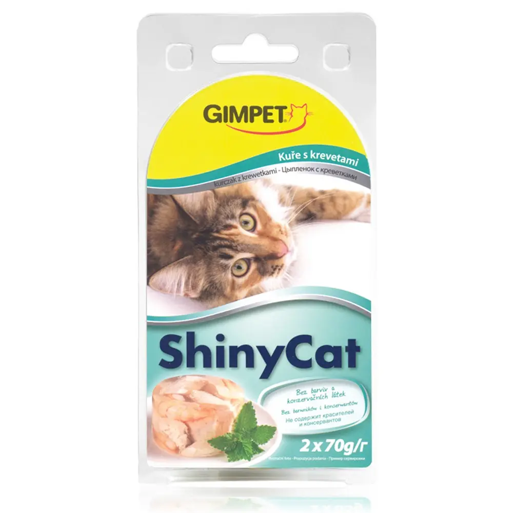 Gimpet ShinyCat konz. krevety&kuřecí 2x70g + Množstevní sleva
