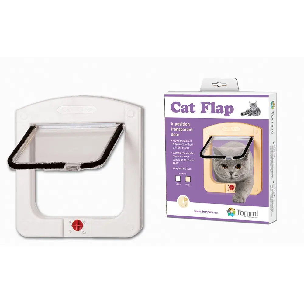 Cats Flaps 4 polohová průchozí dvířka pro kočky - bílá, 15x15cm