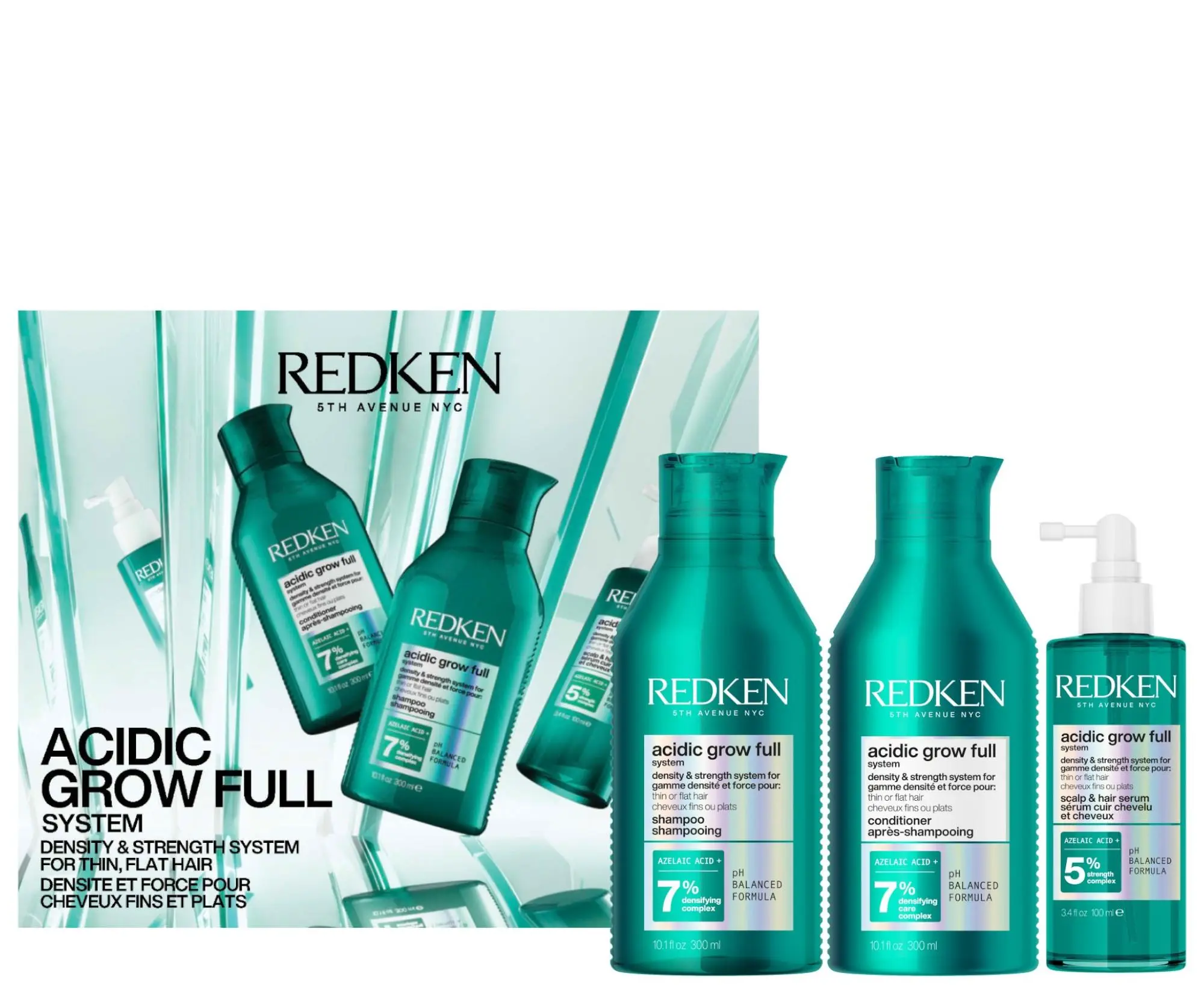 Dárková sada pro hustotu a objem jemných, zplihlých a normálních vlasů Redken Acidic Grow Full System + dárek zdarma