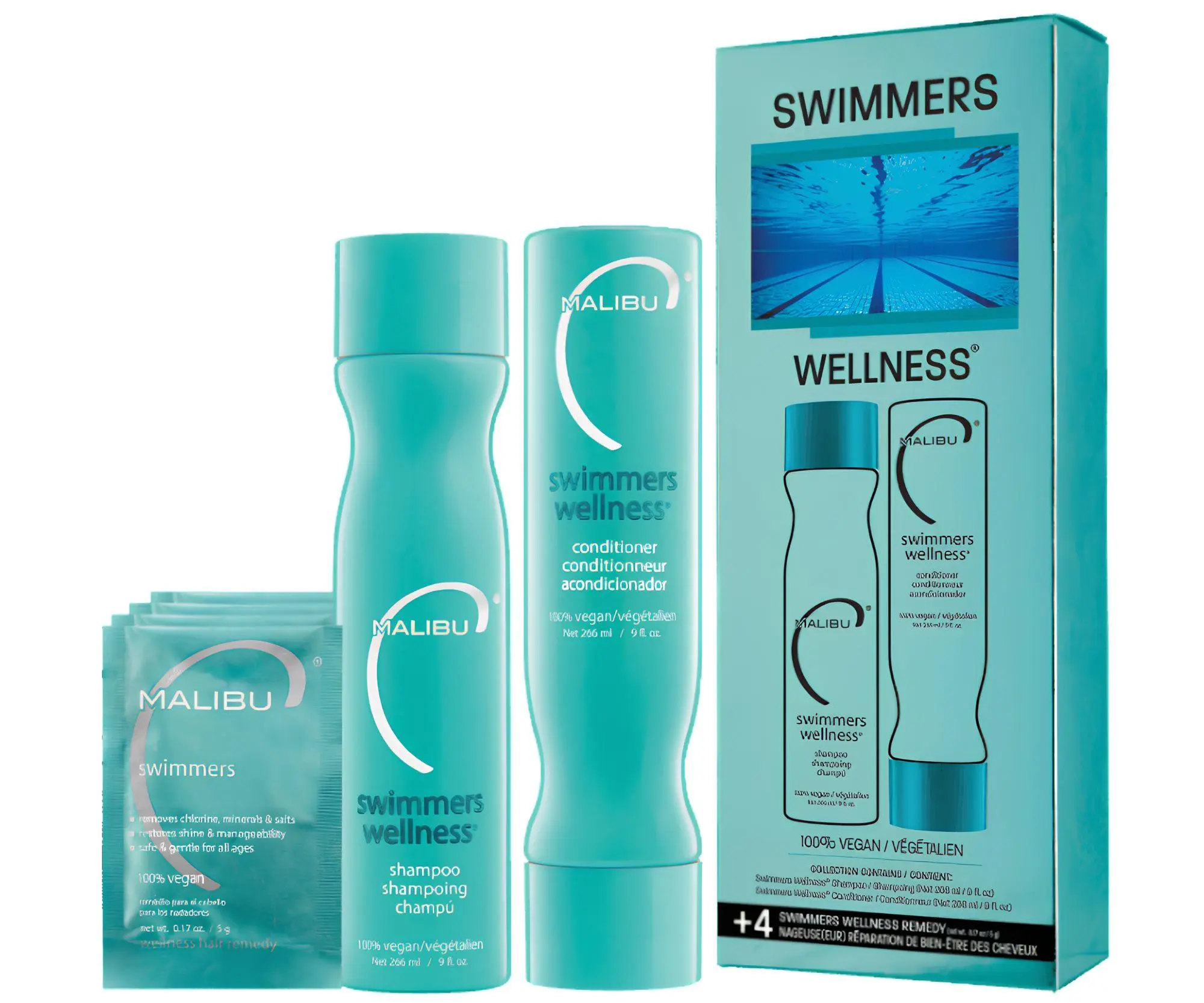 Sada pro namáhané vlasy od soli a chlóru Malibu C Swimmers Wellness + dárek zdarma