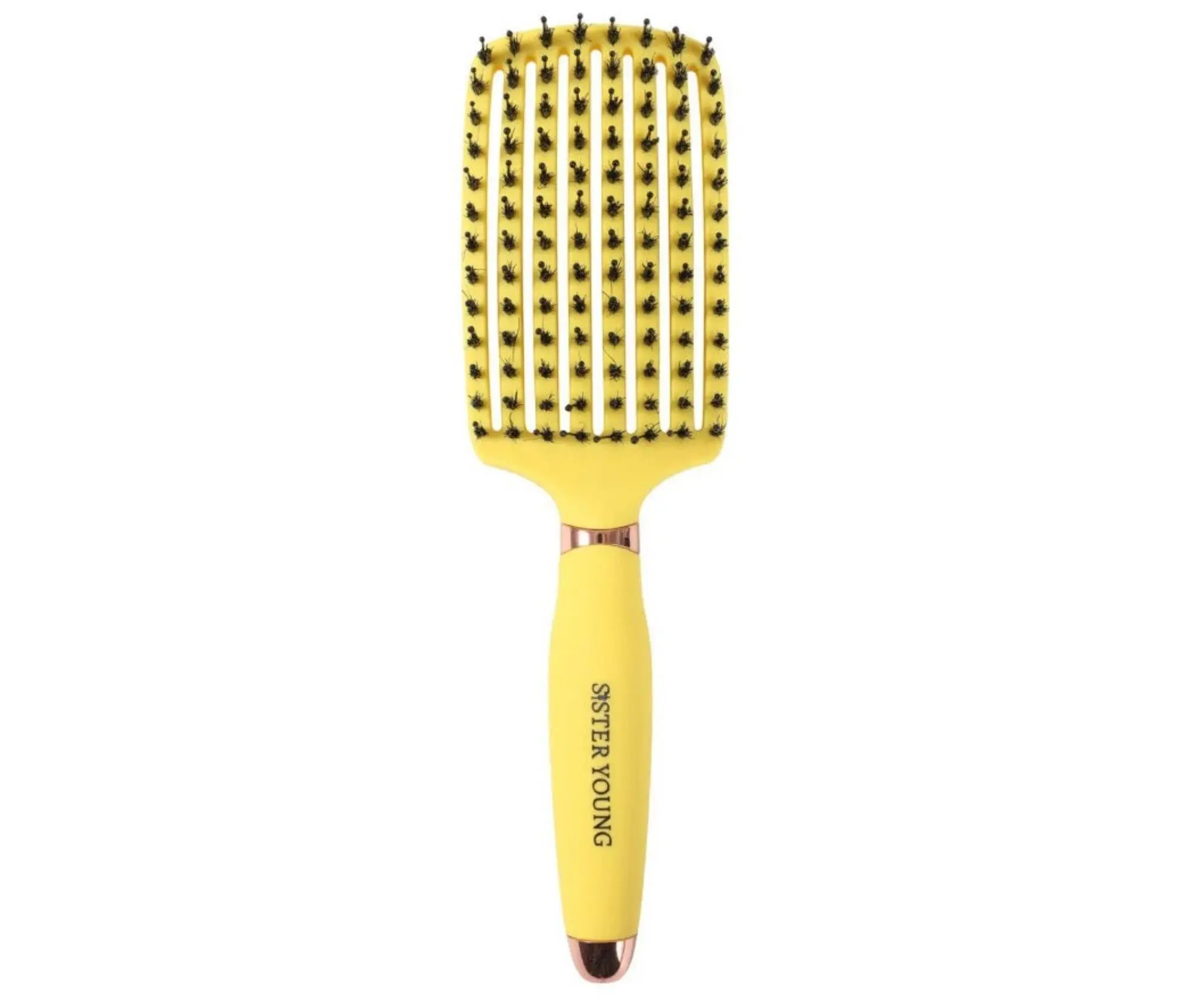 Kartáč na rozčesávání a foukání vlasů s kančími a nylonovými štětinami Sister Young Ovia Hair Brush - žlutý + dárek zdarma