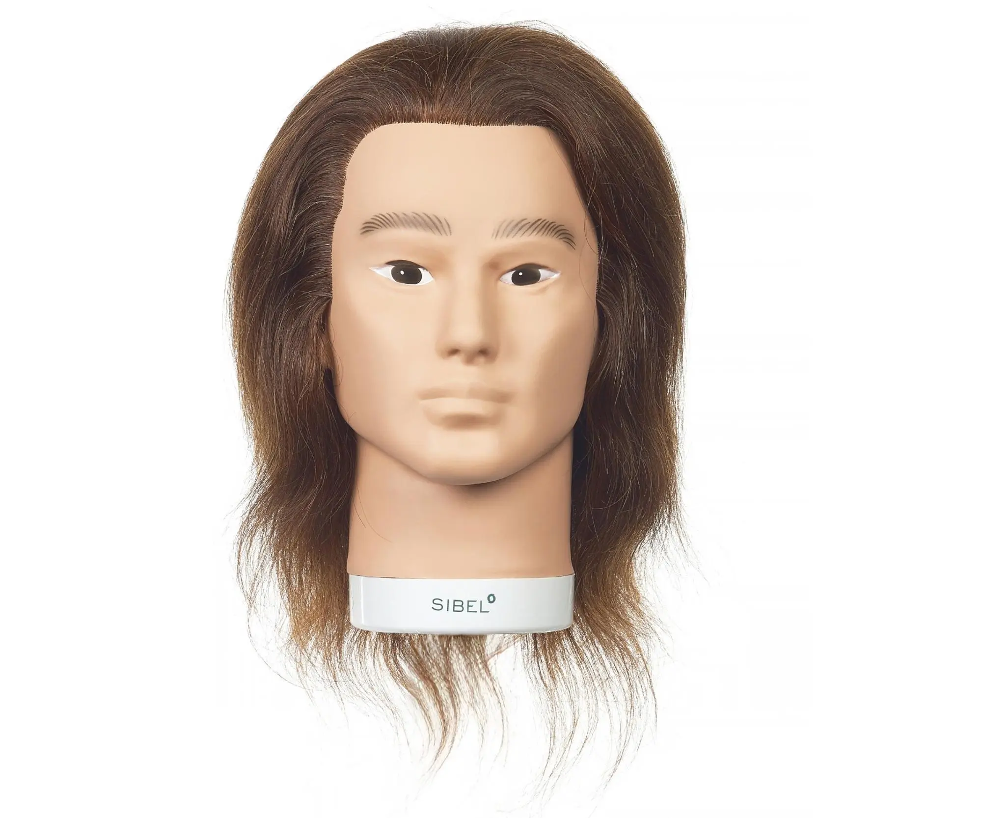 Cvičná pánská hlava s přírodními vlasy Sibel Bobby - hnědá, 15-25 cm (0030631) + dárek zdarma