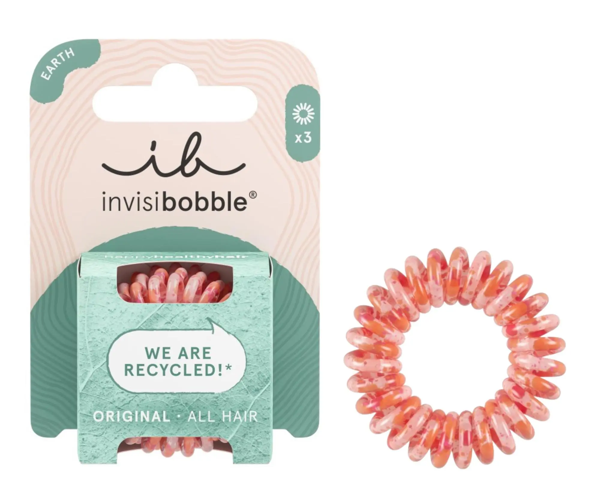 Spirálová gumička z recyklovaného materiálu Invisibobble Original Save It Or Waste It - korálová, 3 ks + dárek zdarma