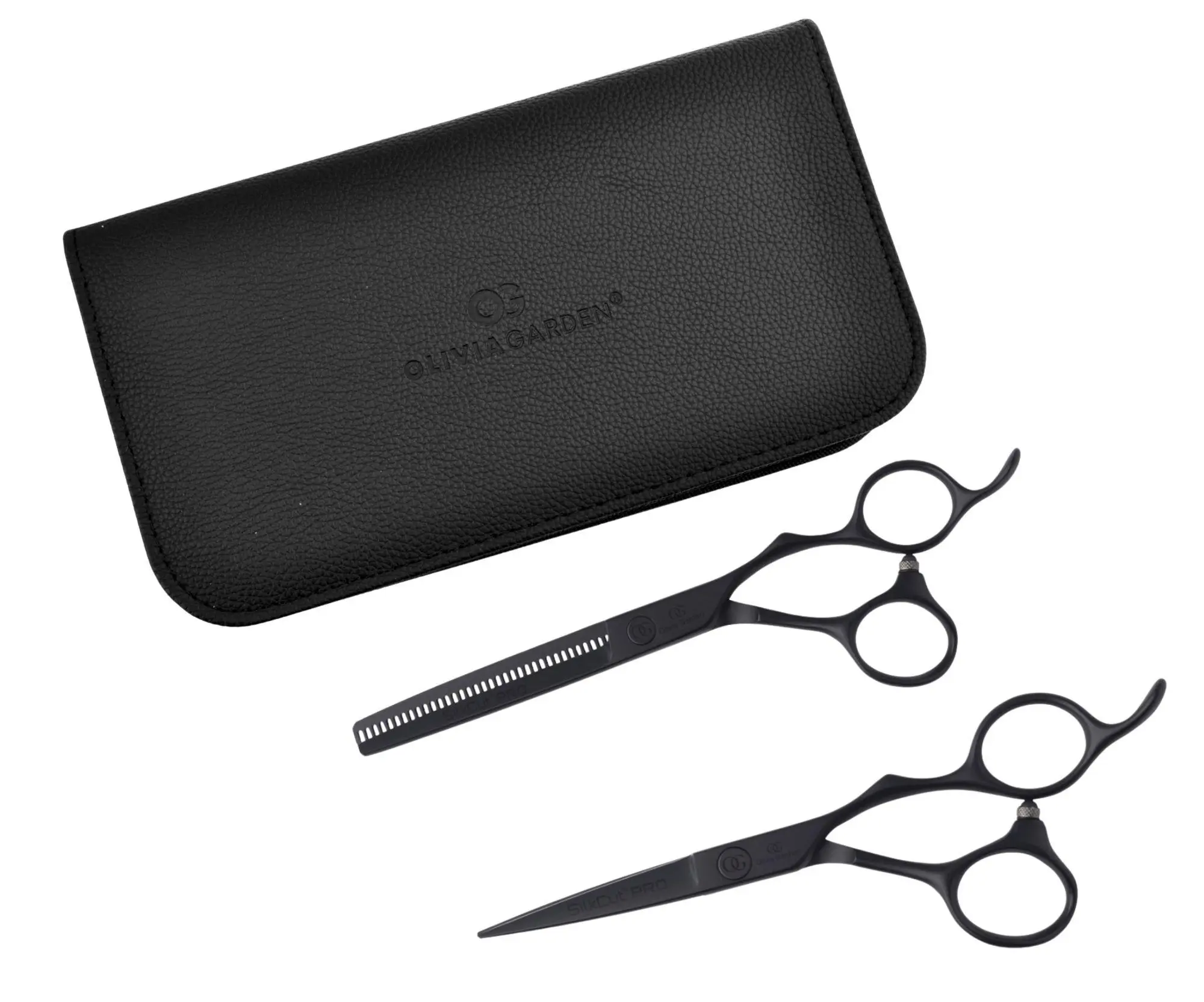 Sada kadeřnických nůžek 5,75" a efilačních nůžek 6,35" SilkCut Pro Matt Black Olivia Garden (PRO5.75/6.35) + dárek zdarma