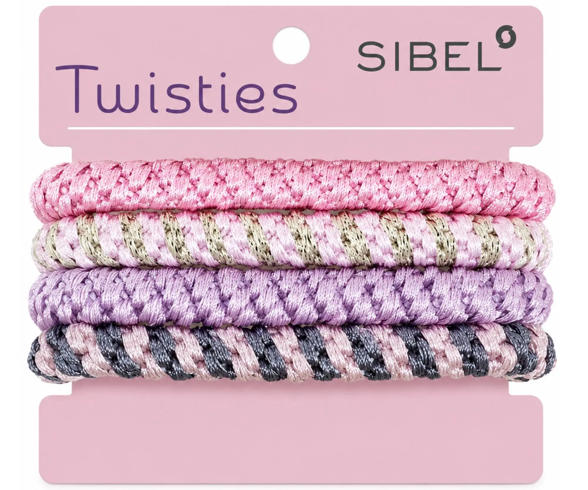 Sada barevných gumiček do vlasů Sibel Twisties - růžové, 4 ks (P050353)