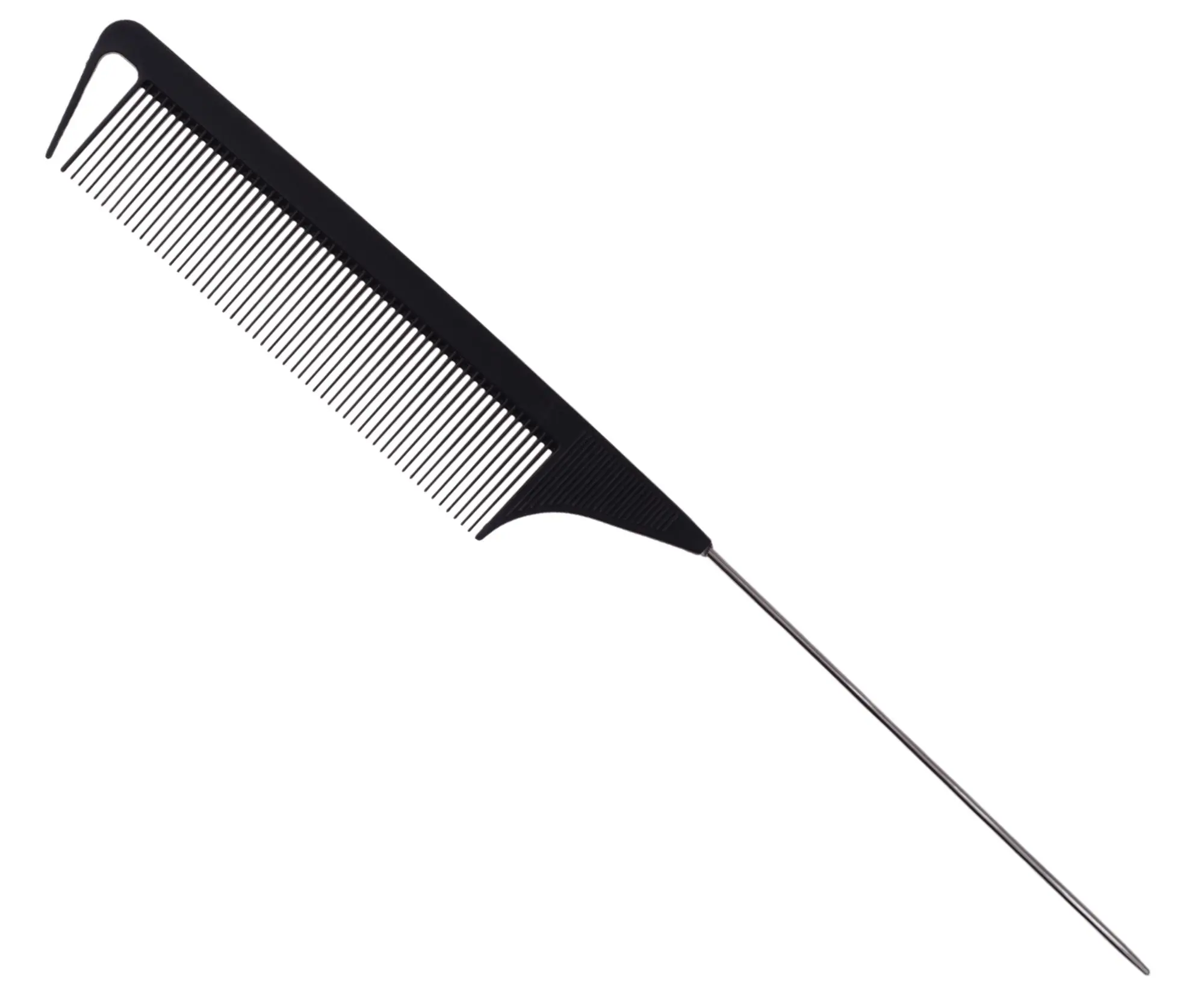 Tupírovací hřeben s kovovým hrotem Detail - Hair style Metal Tail Comb - 24,5 cm, černý