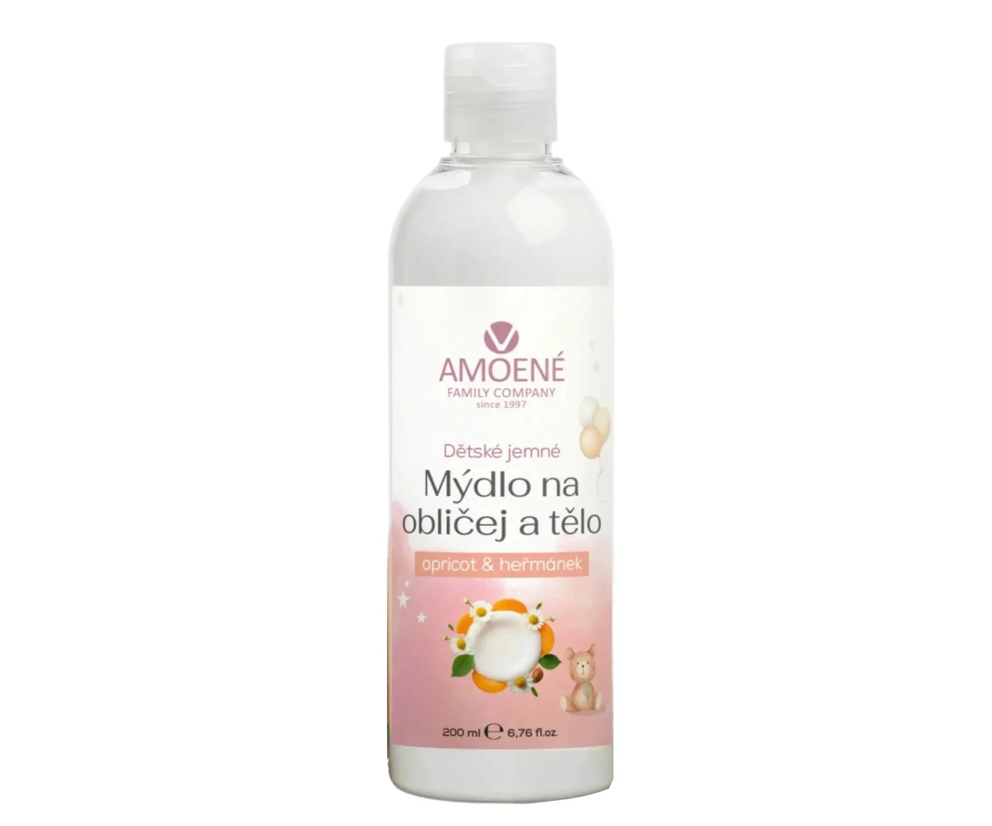 Jemné dětské mýdlo na obličej a tělo Amoené Apricot - meruňka a heřmánek, 200 ml + dárek zdarma