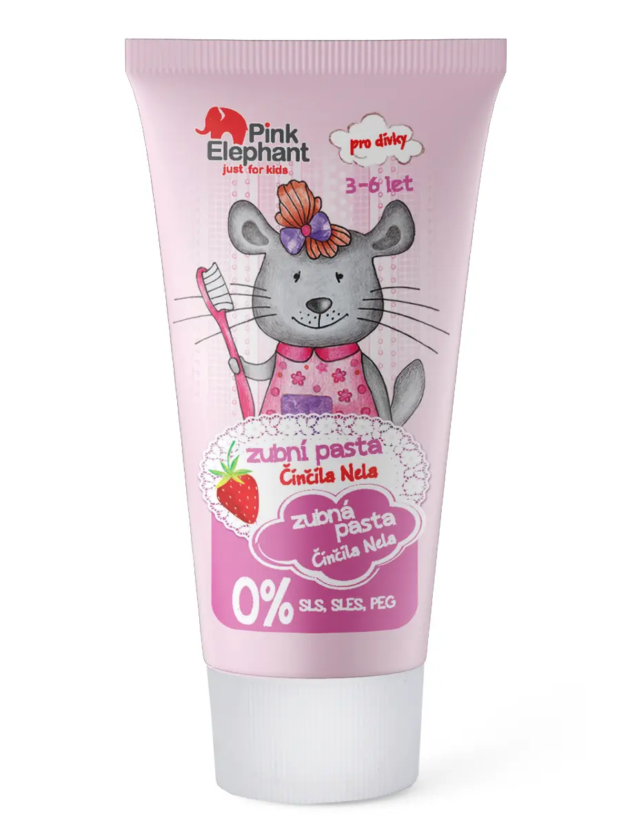 Dětská zubní pasta s příchutí jahod Pink Elephant Činčila Nela - 50 ml