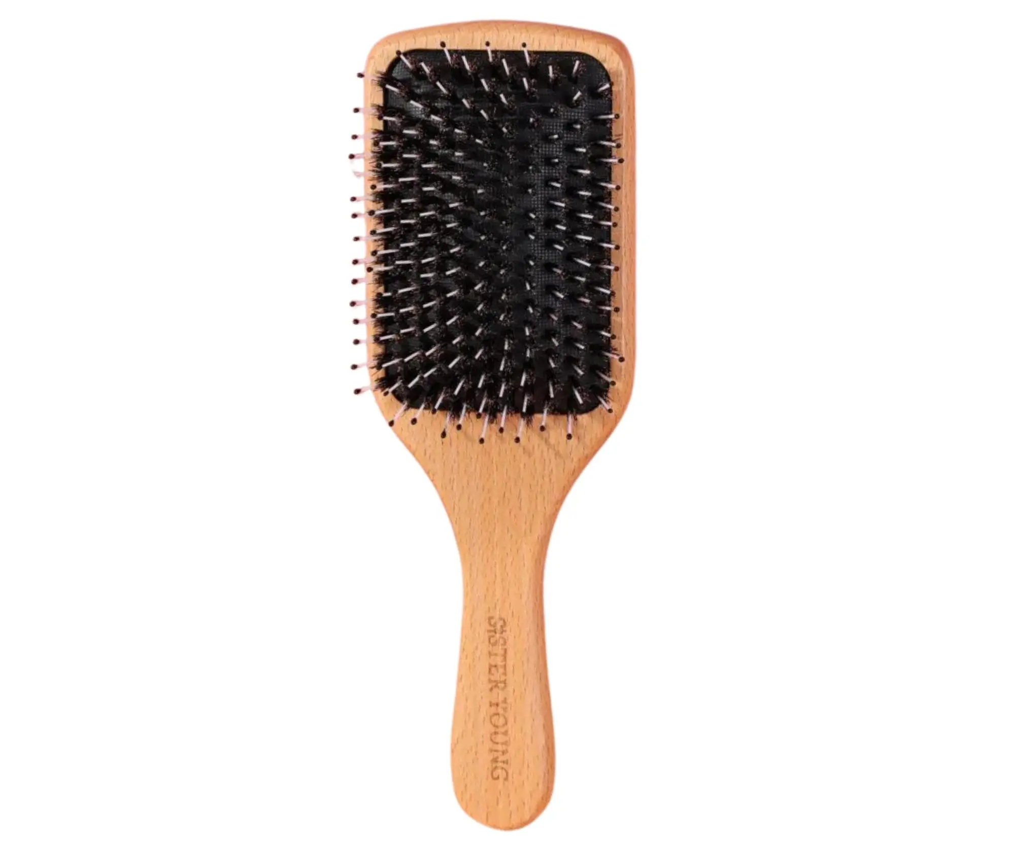 Plochý dřevěný kartáč na vlasy s kančími a nylonovými štětinami Sister Young Vera Hair Brush - 24,3 x 8 cm + dárek zdarma