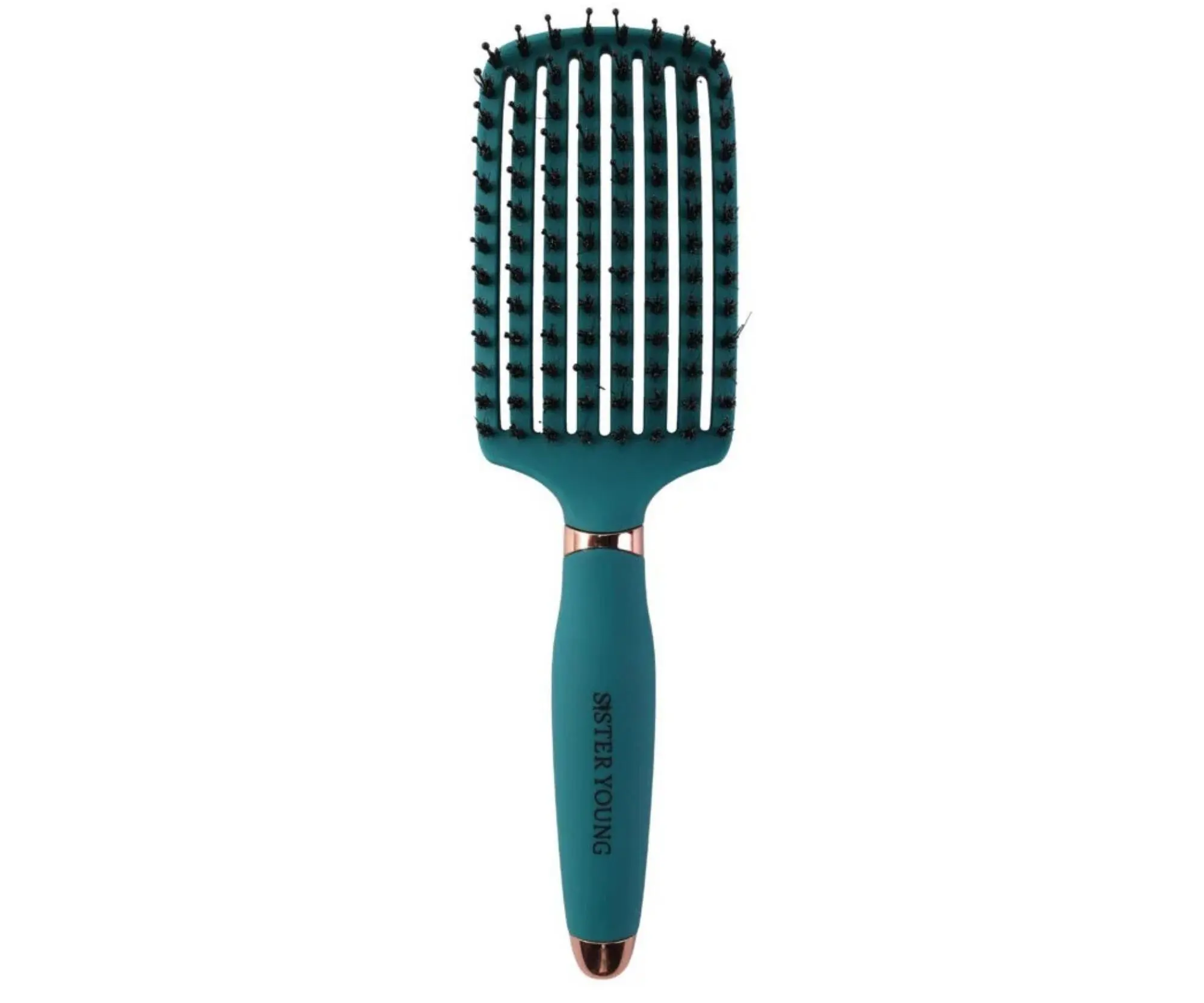 Kartáč na rozčesávání a foukání vlasů s kančími a nylonovými štětinami Sister Young Ovia Hair Brush - tmavě zelený + dárek zdarma
