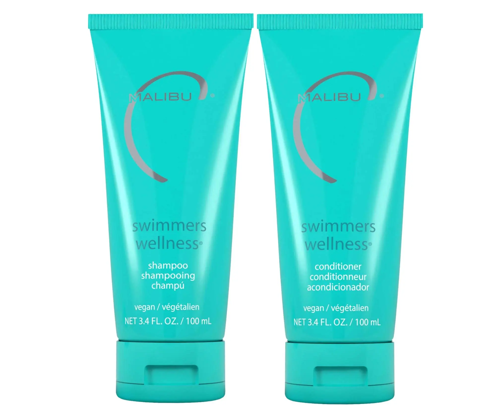 Cestovní sada pro namáhané vlasy od soli a chlóru Malibu C Swimmers Wellness - šampon 100 ml + kondicionér 100 ml + dárek zdarma