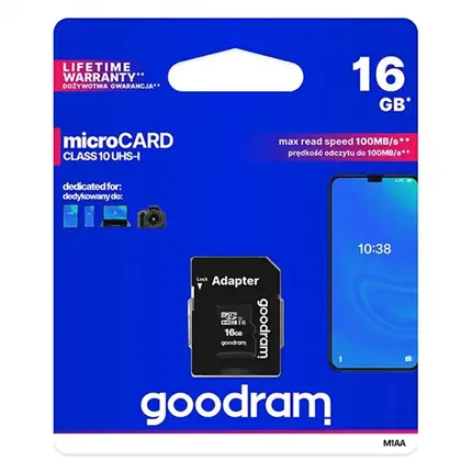 GOODRAM MicroSDHC karta 16GB M1AA, UHS-I Class 10, U1 + adaptér M1AA-0160R12