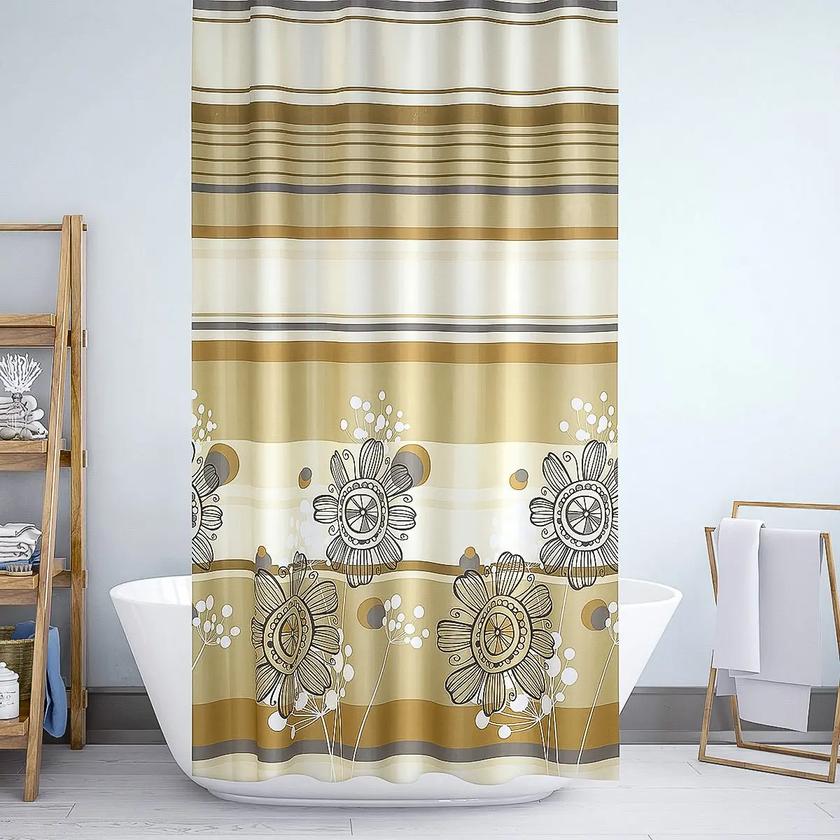 Bellatex koupelnový závěs BÉŽOVÉ KVĚTY, 180x200cm