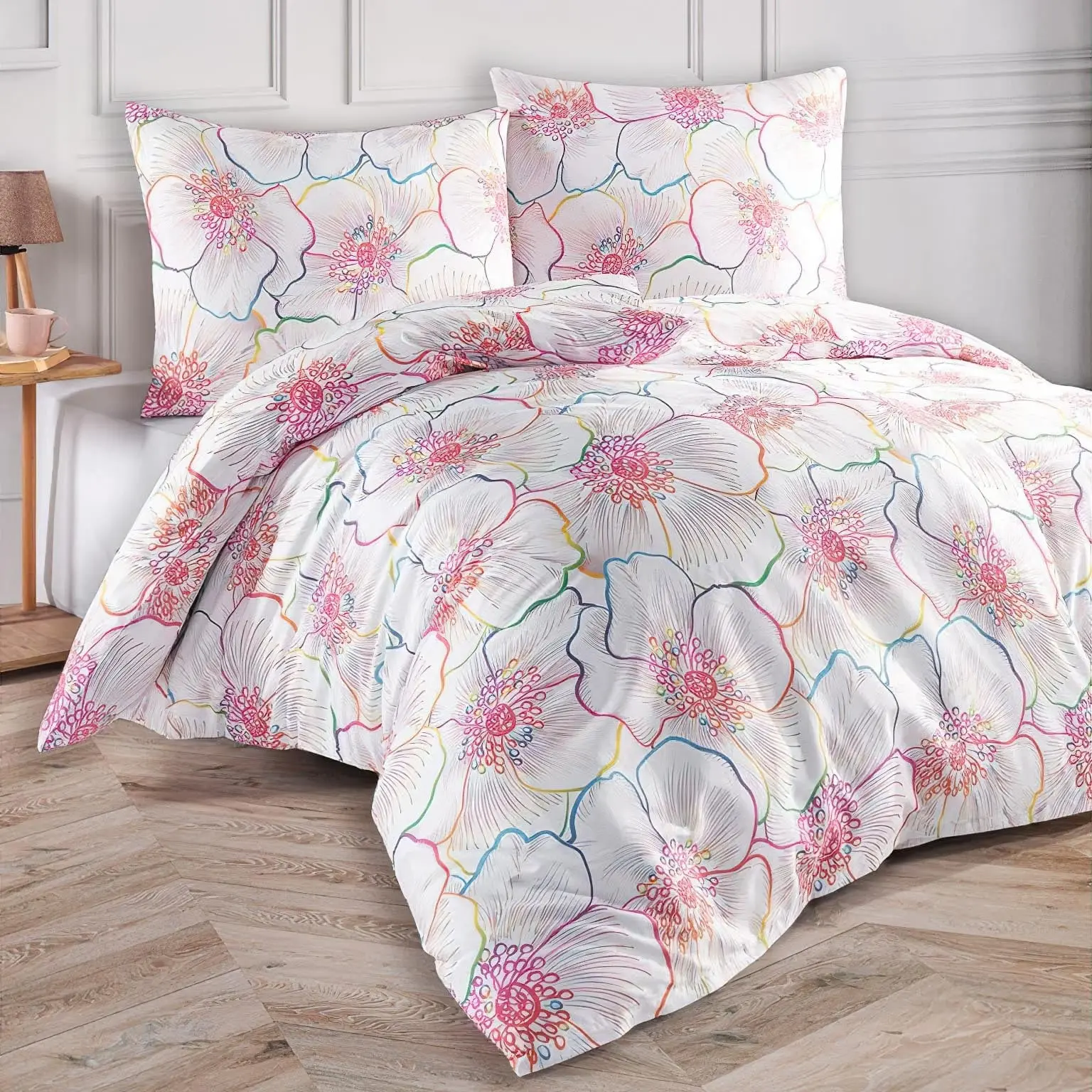 BedTex povlečení BLOOM, růžové květy, bavlněný satén, 140x200cm + 70x90cm
