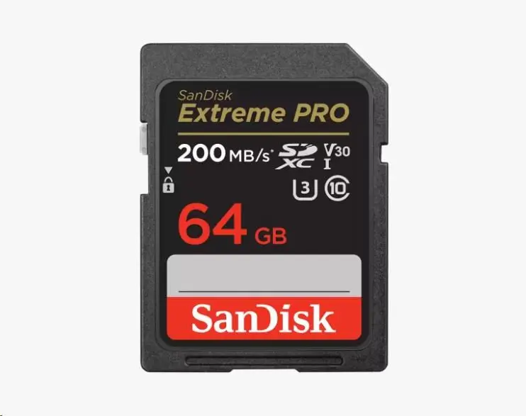 SanDisk Extreme PRO 64 GB SDXC Memory Card 200 MB/s and 90 MB/s, UHS-I, Class 10, U3, V30