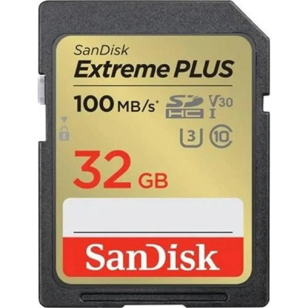 SanDisk Extreme PLUS 32 GB SDHC Memory Card 100 MB/s and 60 MB/s, UHS-I, Class 10, U3, V30