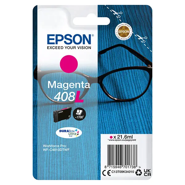 EPSON Singlepack Magenta 408L DURABrite Ultra Ink, C13T09K34010 - originální