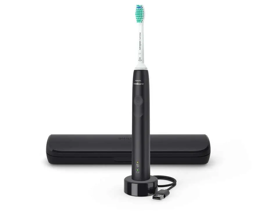Philips HX3673/14 Sonicare 3100, zubní kartáček, pro dospělé, 31000 kmitů/min, časovač, tlakový senzor, pouzdro, černý
