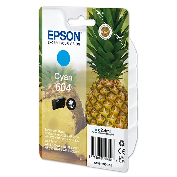 Epson 604 inkoustová náplň 1 kusů Originální Standardní výtěžnost Azurová C13T10G24010