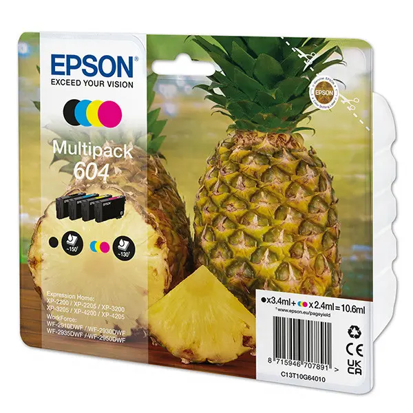 Epson 604 inkoustová náplň 4 kusů Originální Standardní výtěžnost Černá, Azurová, Purpurová, Žlutá C13T10G64010